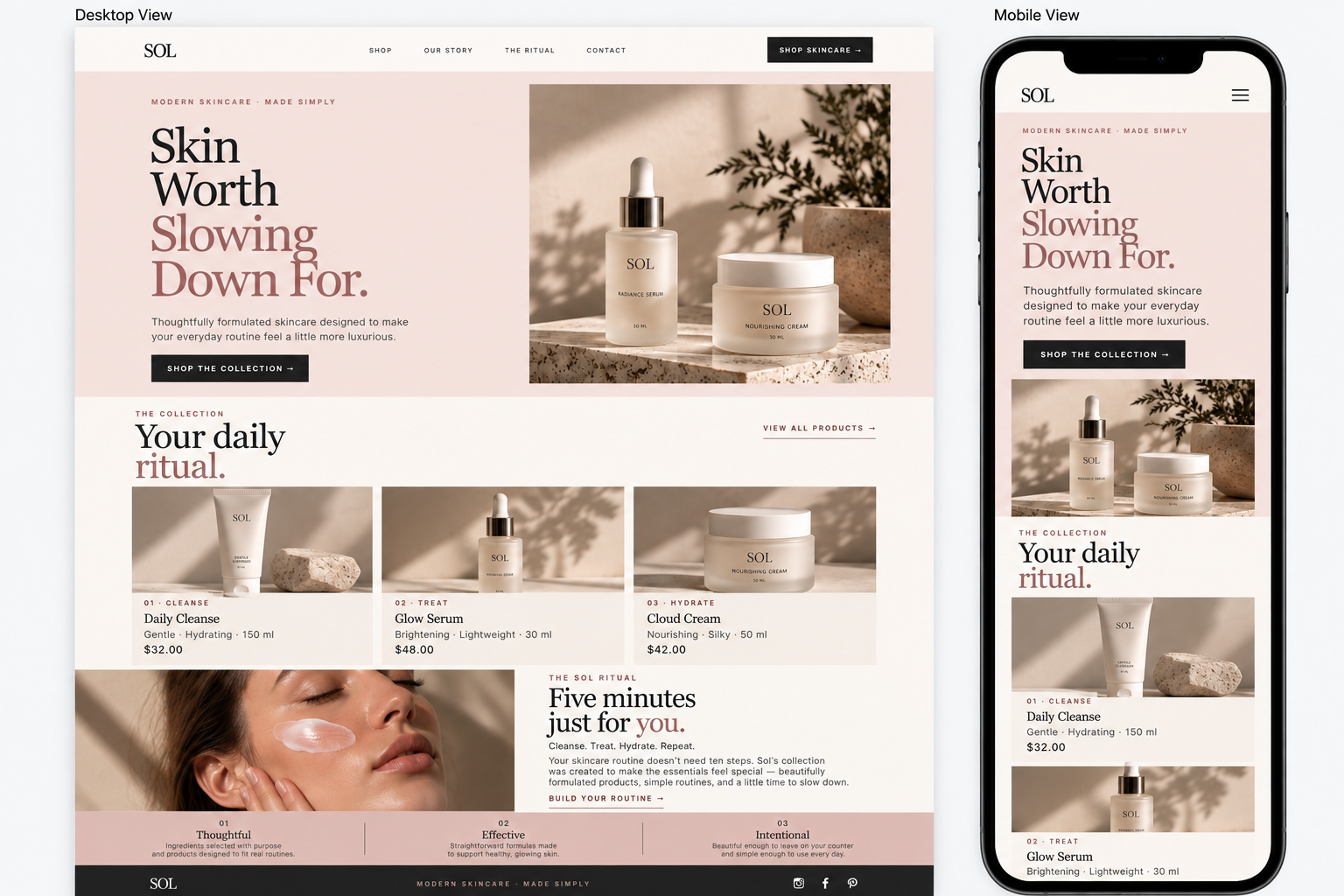 Sol Skin Studio desktop and mobile website design