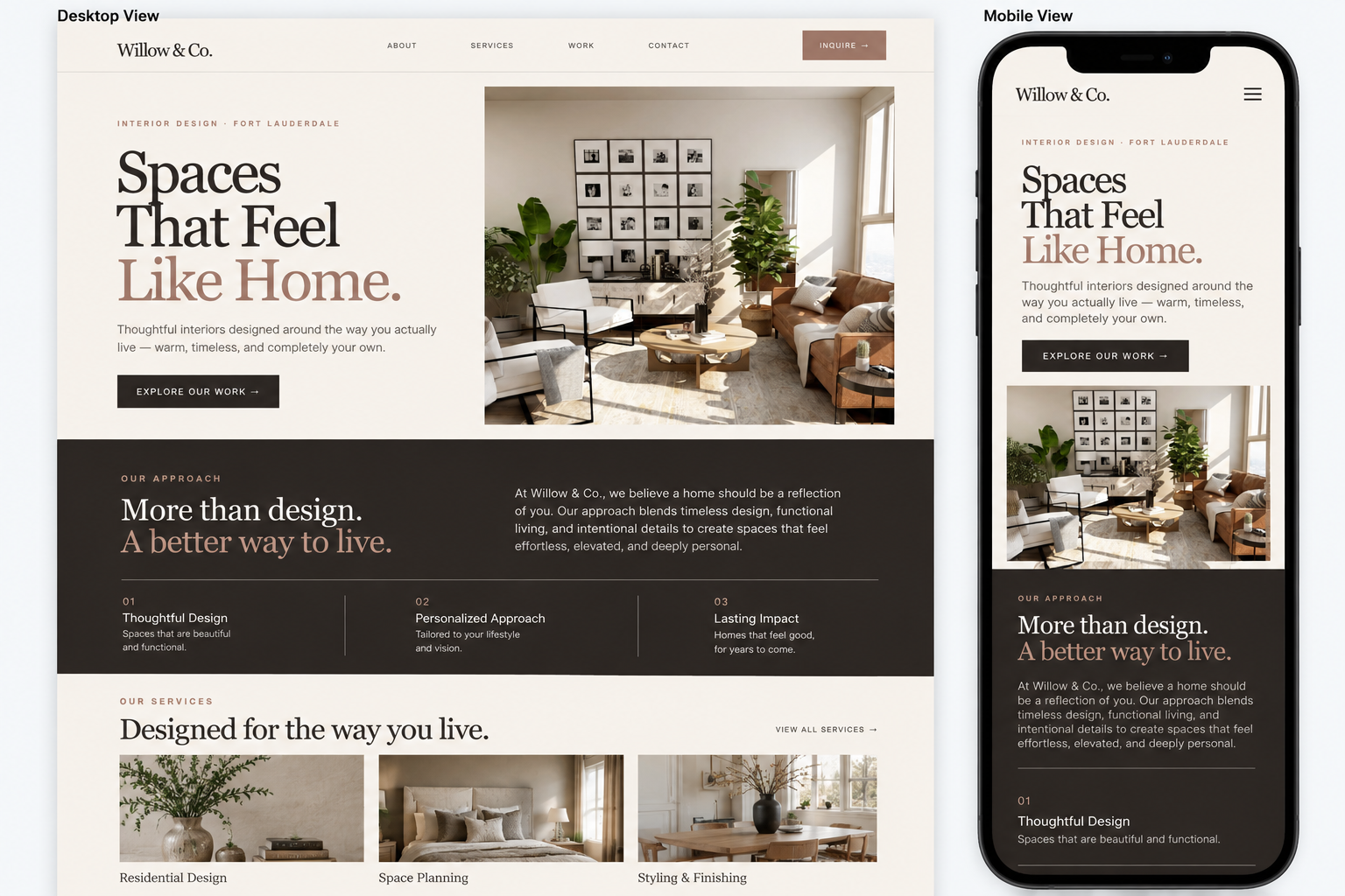 Willow and Co desktop and mobile website design