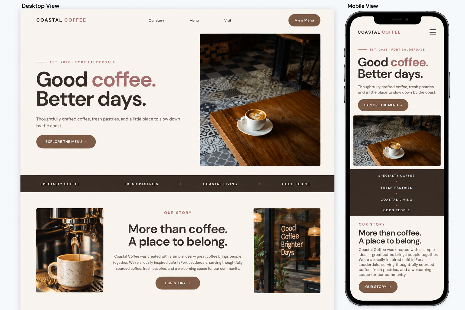Coastal Coffee desktop and mobile website design